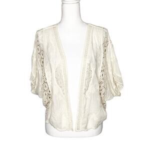 Lulla Collection Cream Embroidered Crochet Cardigan Topper One Size